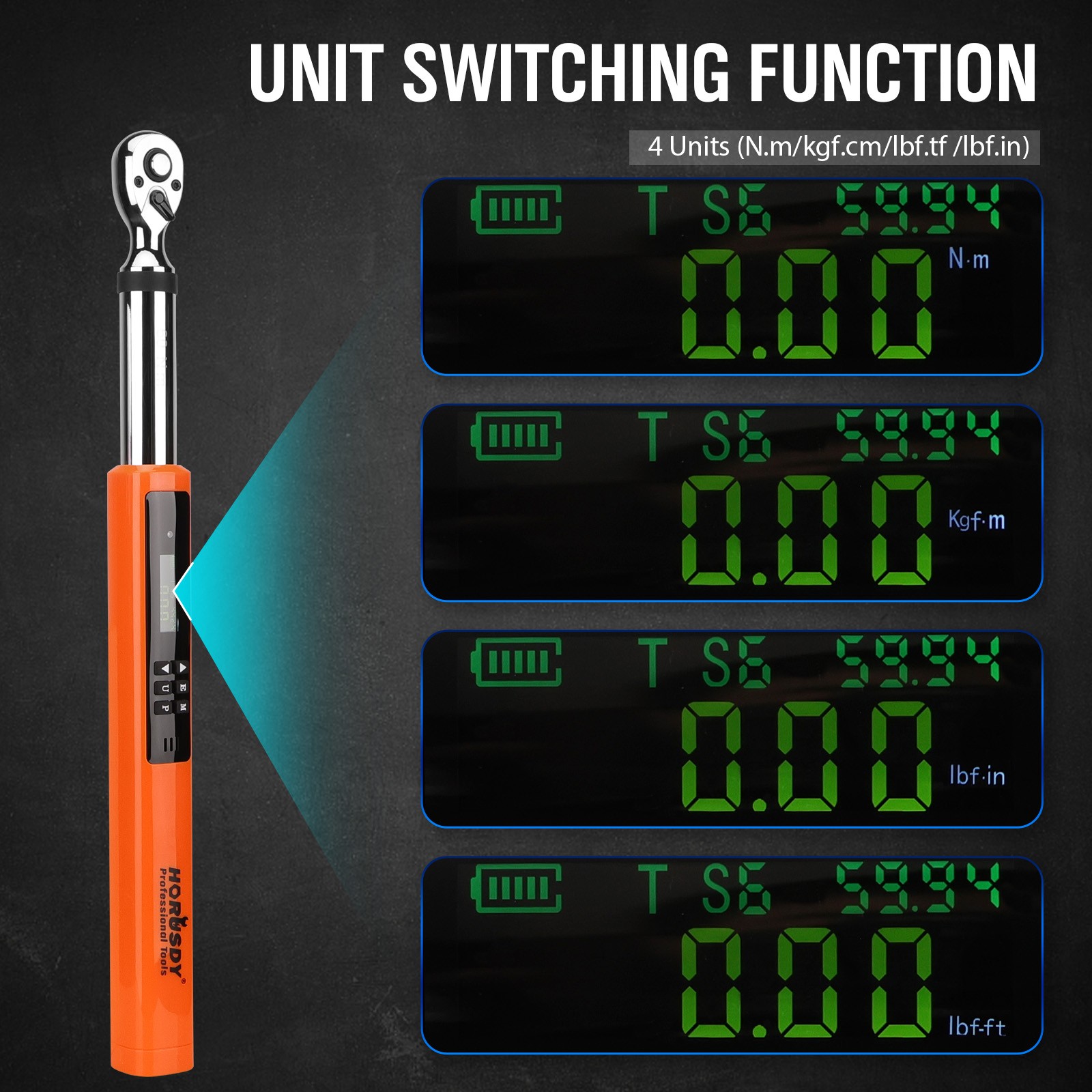 3/8» Digital Torque Wrench Set Electronic Adjustable 4.4~44.3Ft-Lb/3-60N.m