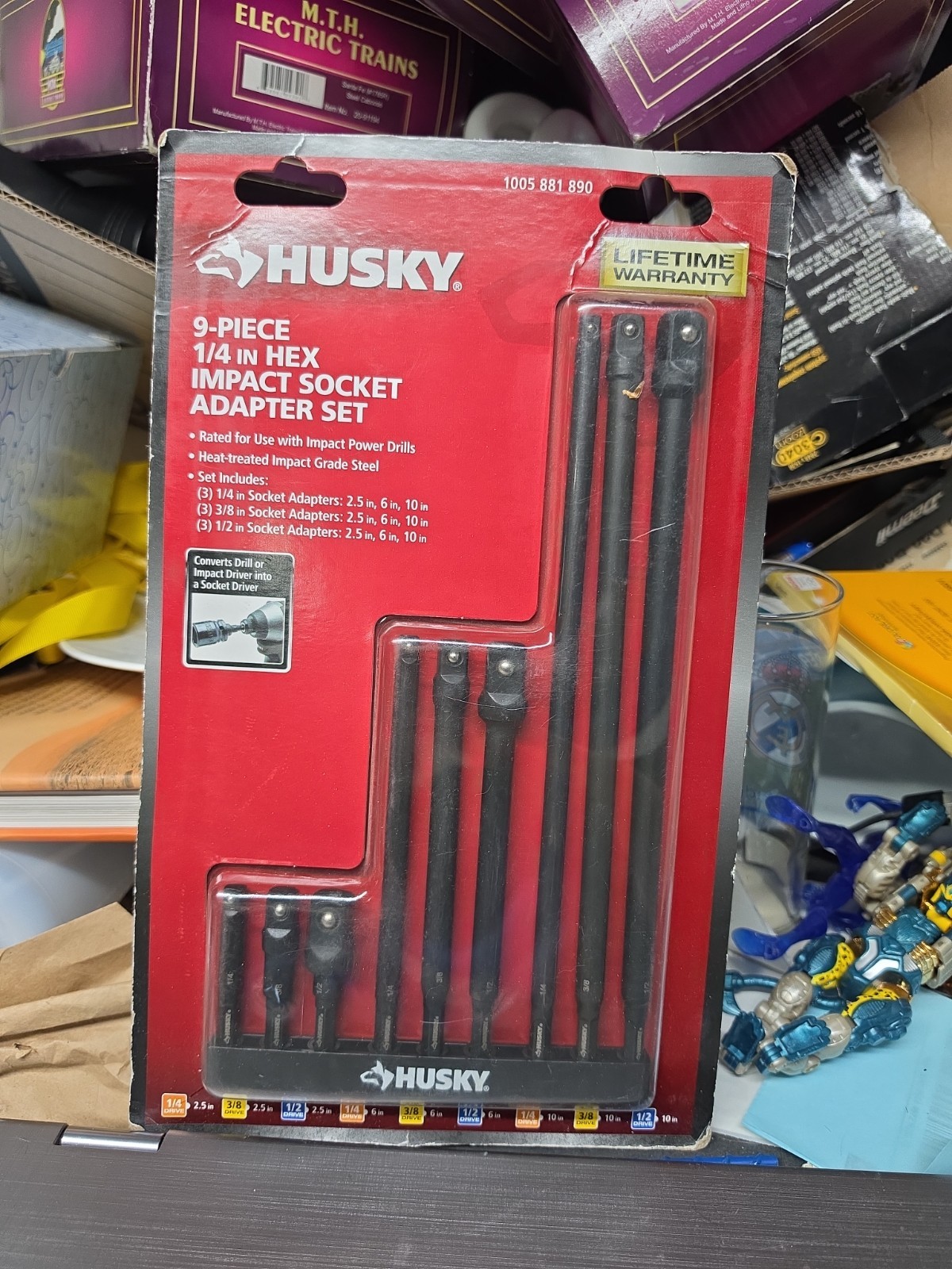 Husky 9 Piece 1/4” – 3/8” – 1/2” Hex Impact Socket Extension Adapter Set
