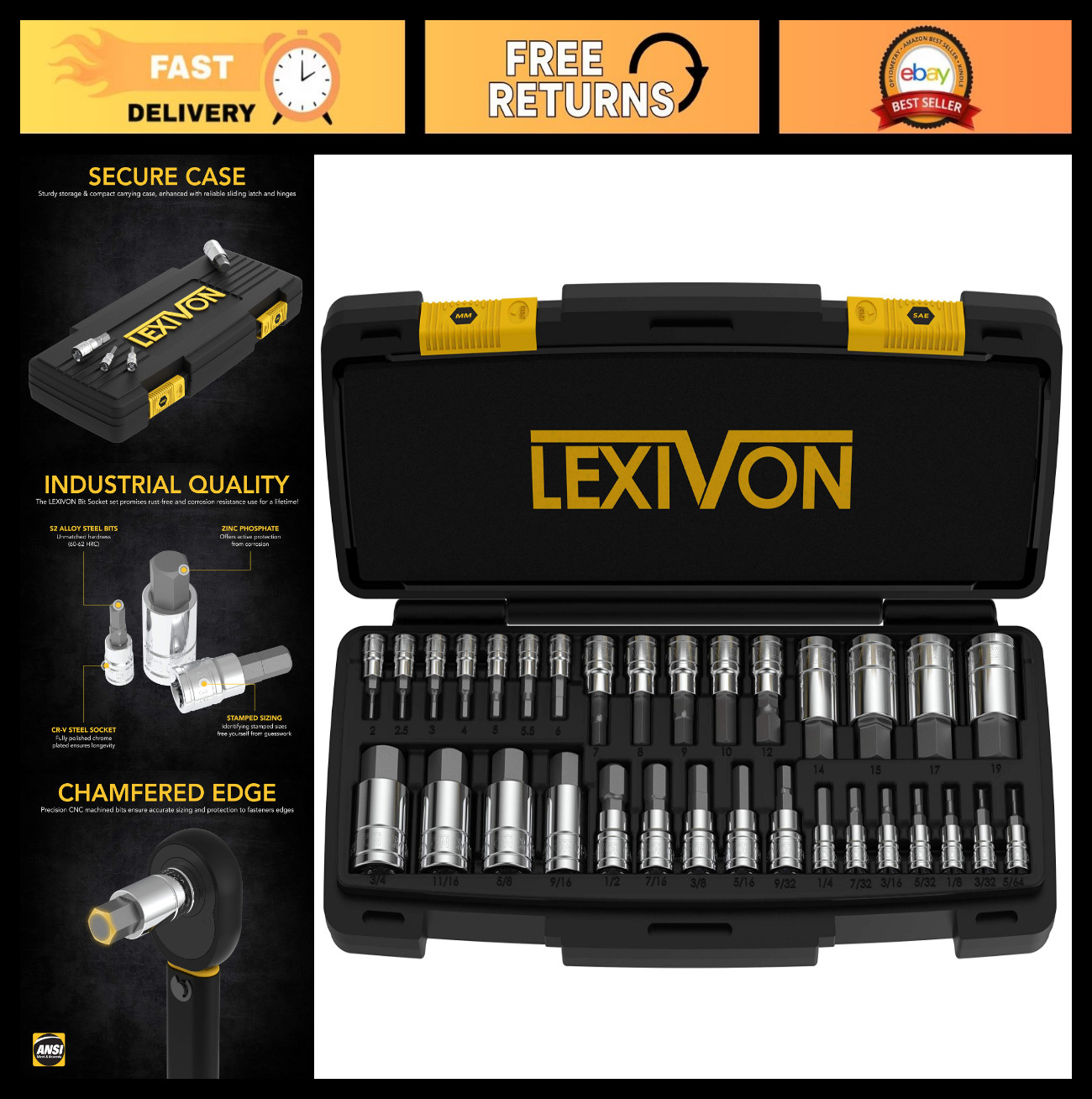 32-Piece HEX Bit Socket Set, Premium S2 Alloy Steel, SAE & Metric, Storage Case