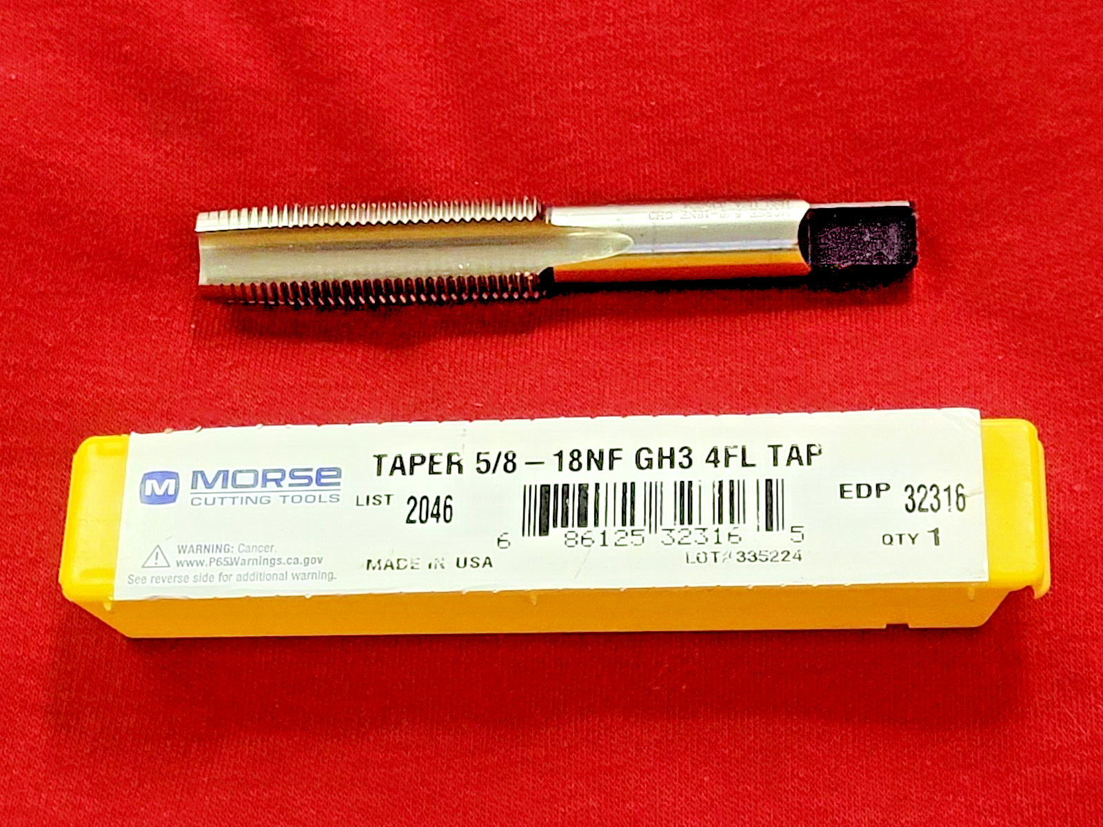 5/8-18 Taper Tap Morse MT3732316 HSS 4FL NF Hand GH3 USA
