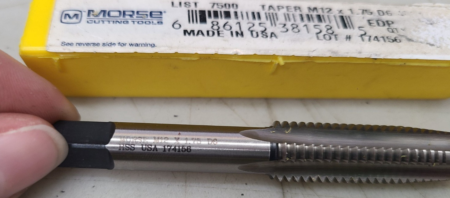 Morse 174156: M12 x 1.75 D6 Plug Hand Tap HSS USA 4 Flute EDP