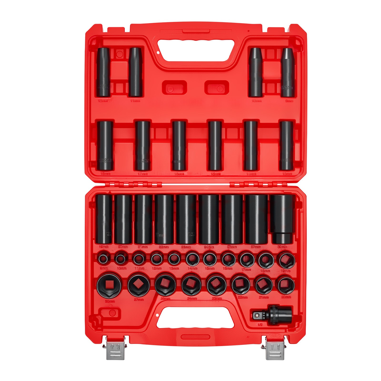 Uimoso 39-Piece 1/2 Inch Drive Impact Socket Set with Metric Sizes 9-30 mm