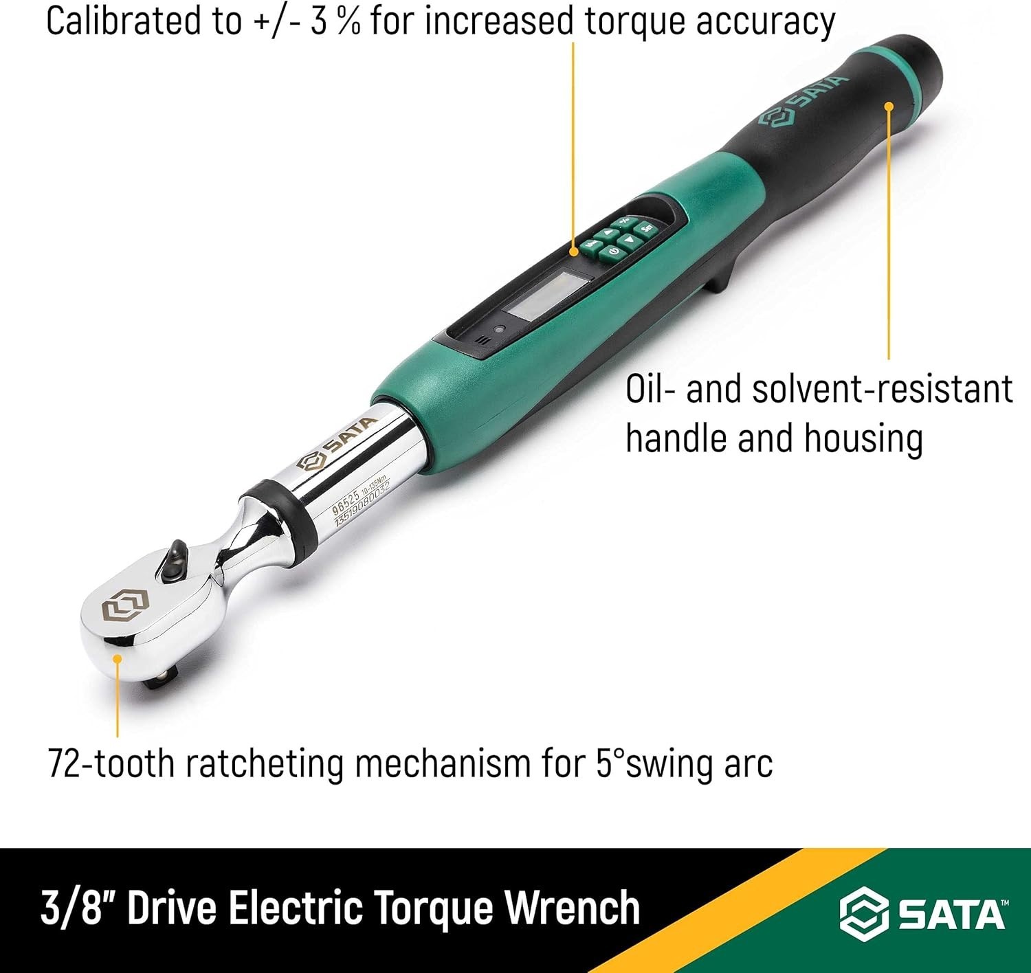 SATA NEW 3/8” Drive Digital Torque Wrench Snap Latch Case 7.5-100Ft Lbs ST96525