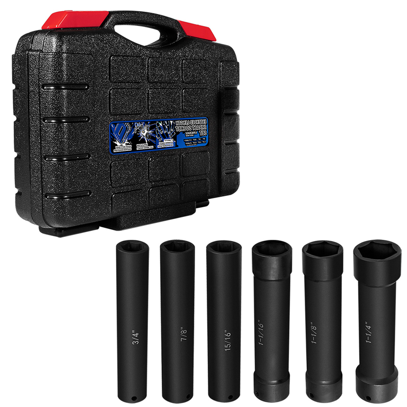 1/2 Inch Drive Heavy Duty Extended Length Impact Socket 3/4″ 7/8″ 15/16″ 1-1/16″