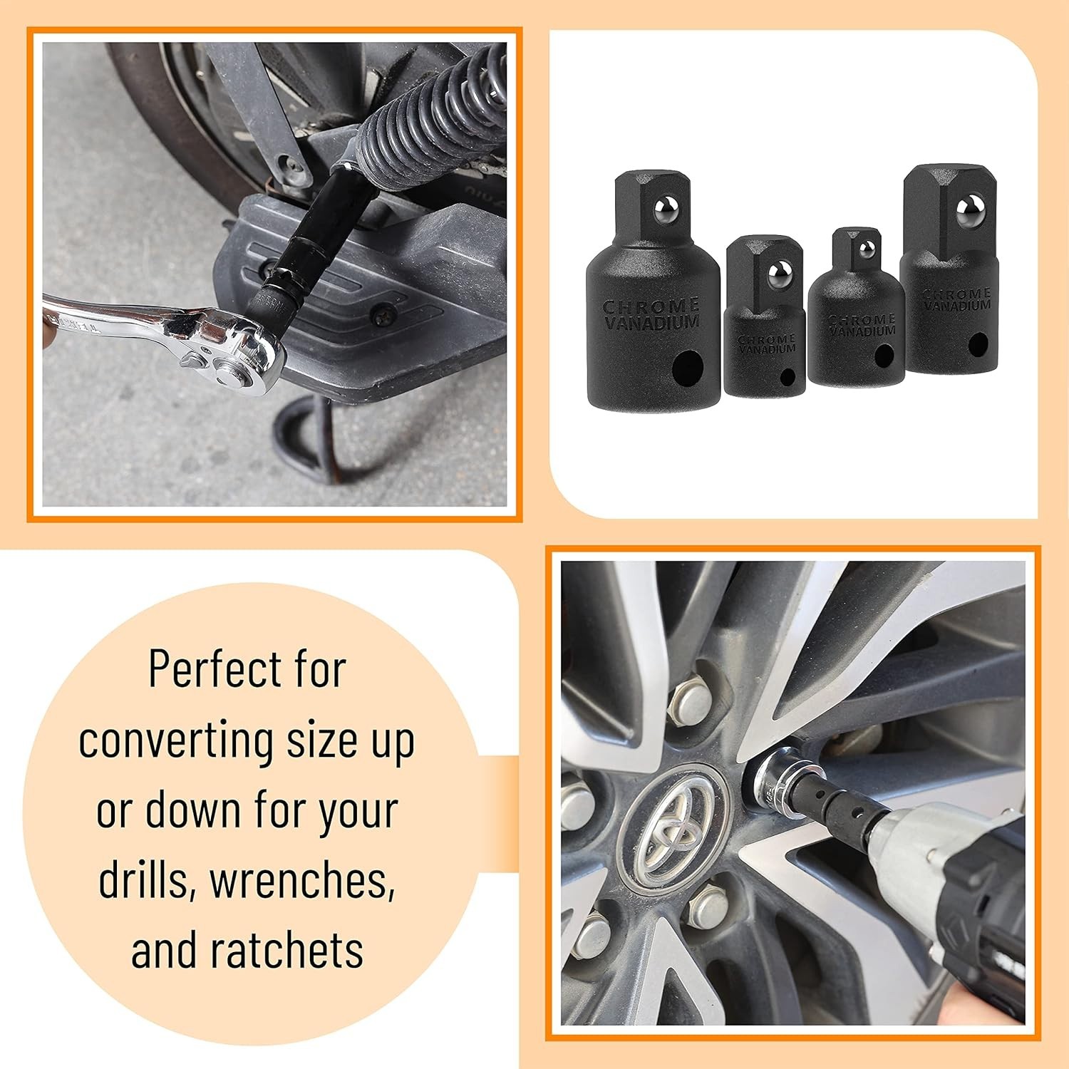 Versatile 4-Pcs Impact Socket Adapter Set – Secure and Durable Performance