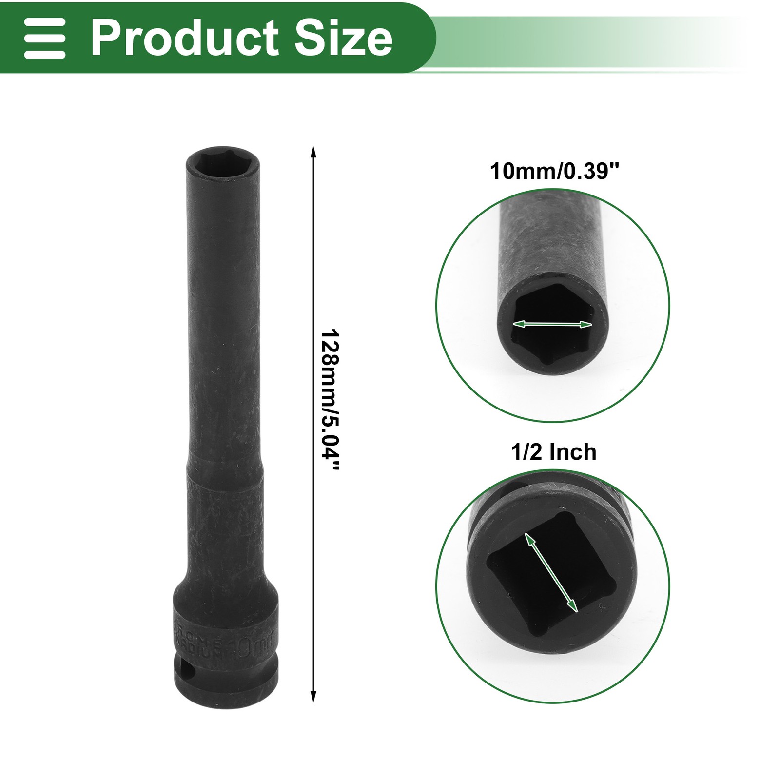 Universal 1/2 Inch Drive Impact Socket 10mm 6 Point Alloy Steel Black 1 Pcs
