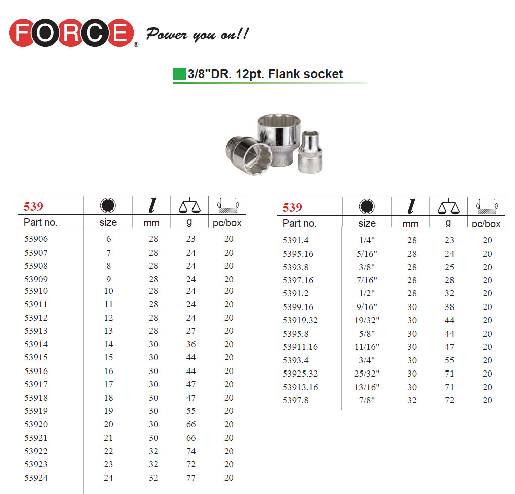 Force/Selta Brand 3/8″ Dr. 12pt Double Hex Socket Metric & Imperial Size Options