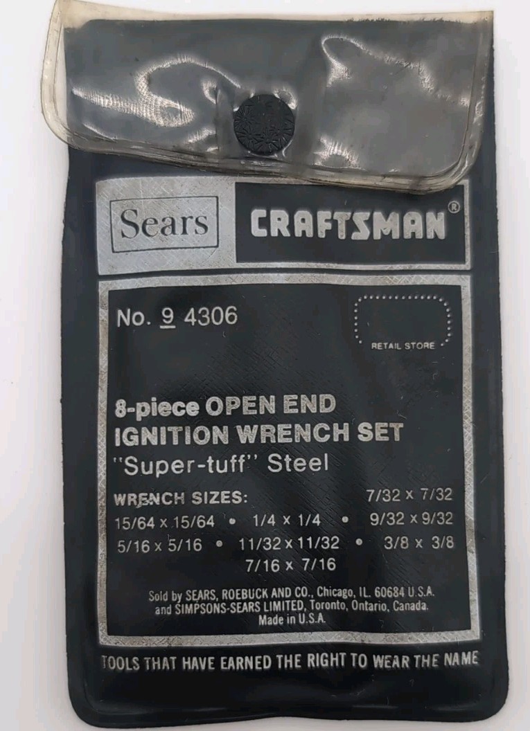 Sears Craftsman Tools USA 8 Piece Open-End 4 Way Offset Ignition Wrench Set 4306