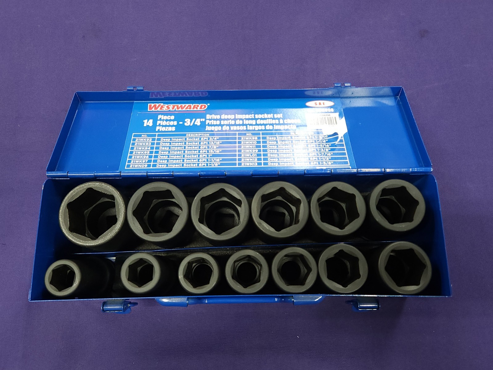 Westward 35HU98 13PC Deep Impact Socket Set w/ Metal Box! Great Condition!