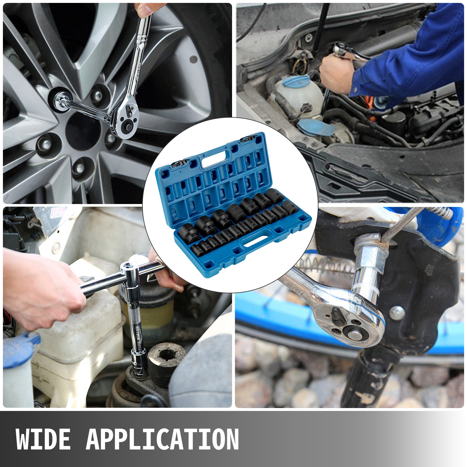 19 Pc 1/2-Inch Drive Standard Impact Socket Set Axle Hub Nut 6-Point SAE CR-V