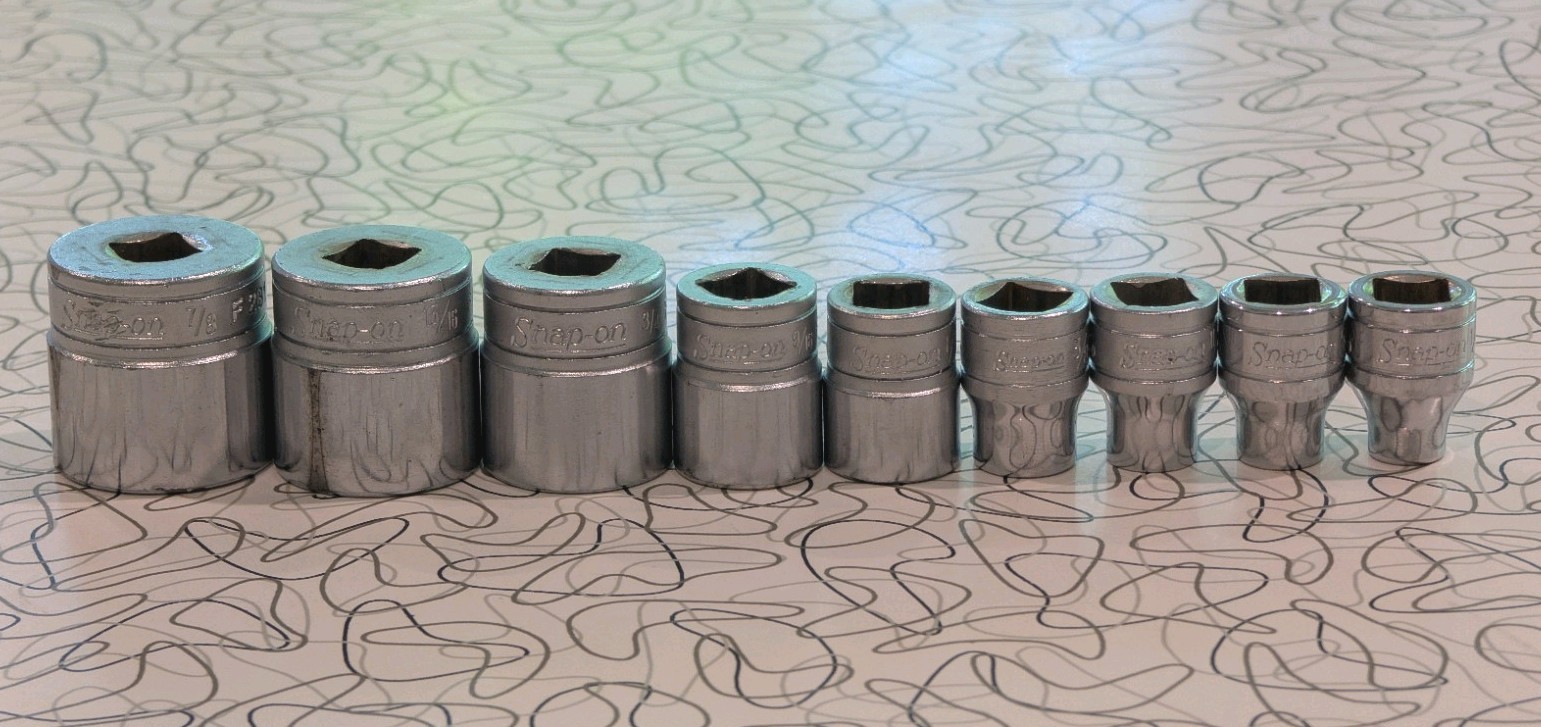 9pc 1950’s Snapon Underline 3/8 SAE Shallow Socket