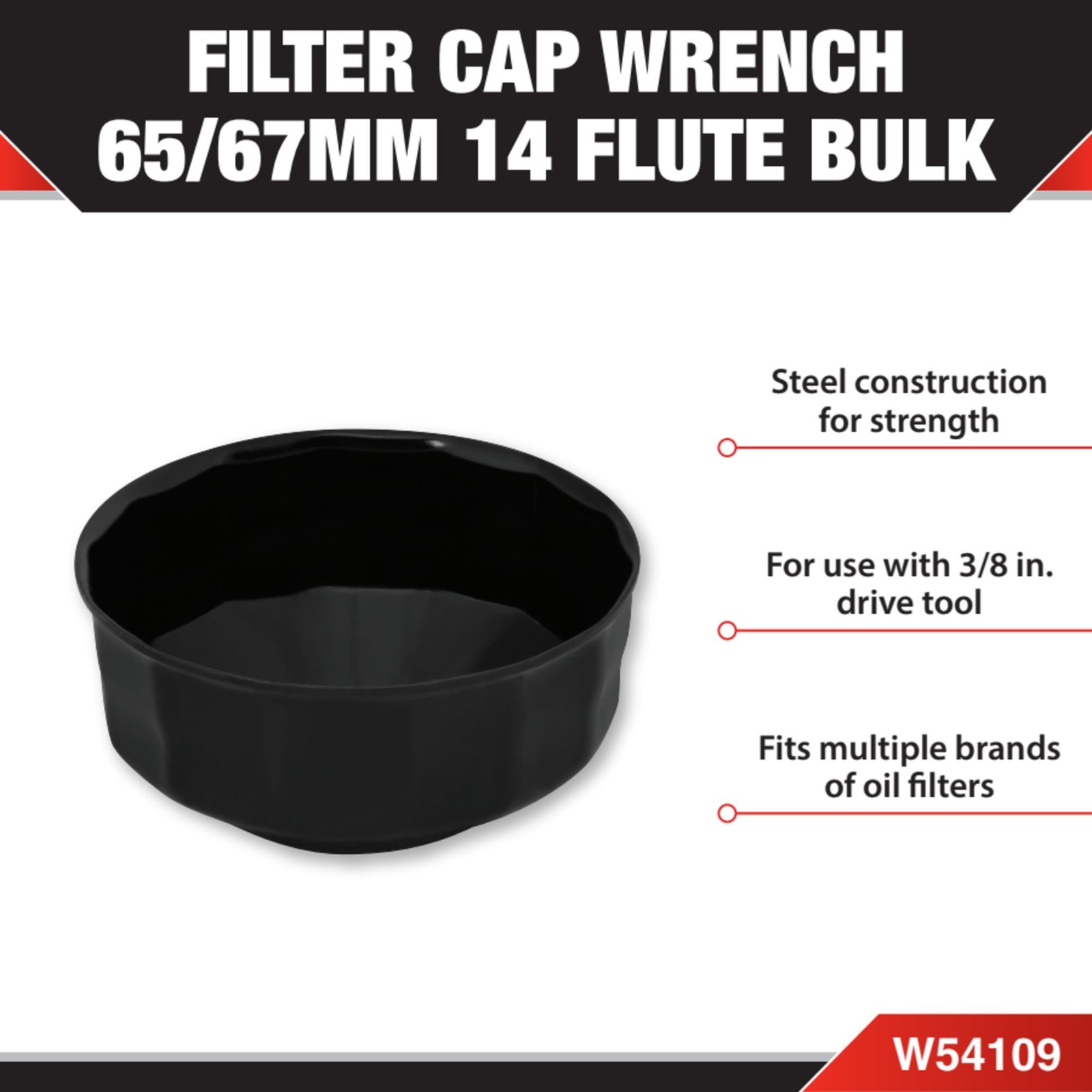Performance Tool W54109 65/67mm 14 Flutes Bulk 1 Count (Pack of 1), Black