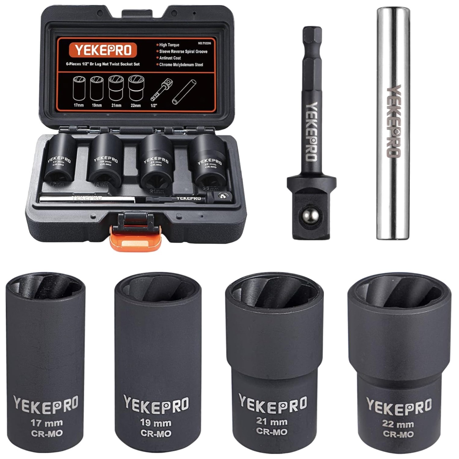 Lug Nut Removal Tool Set, 6-Piece Impact Twist Socket Kit^