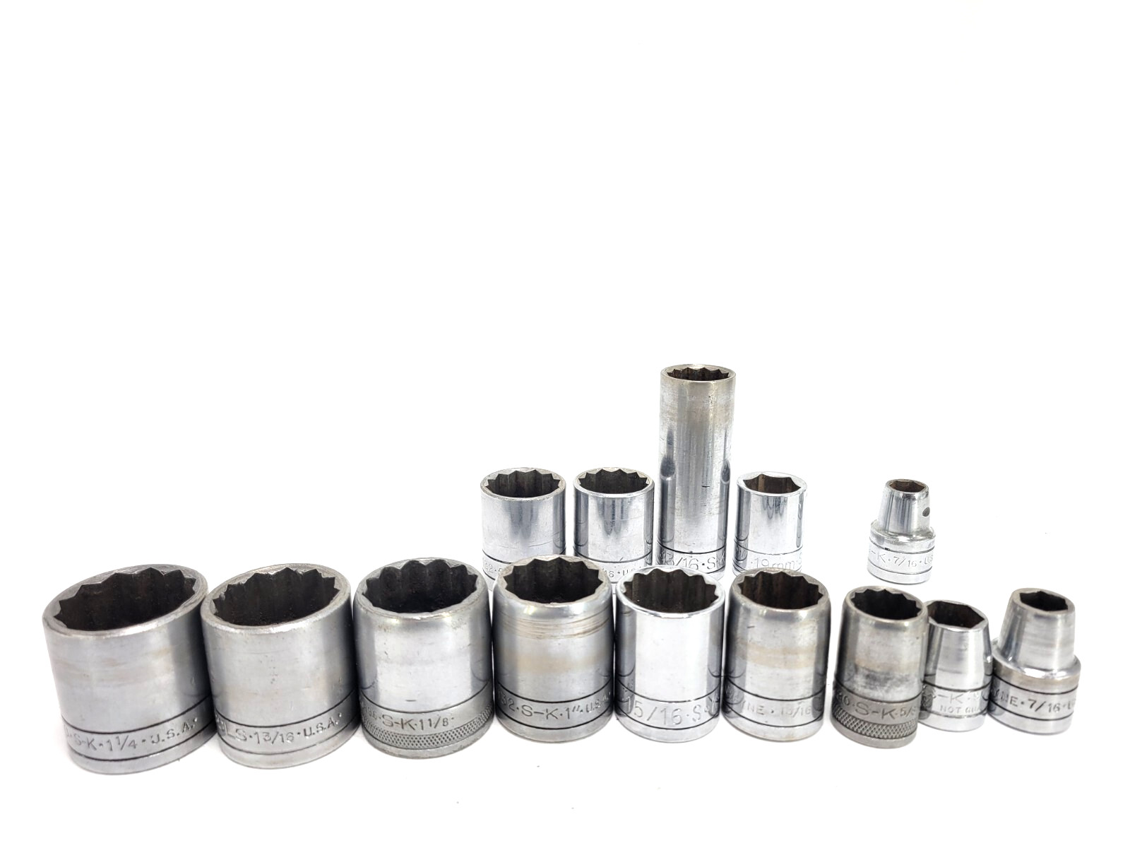 Vintage S-K Tools 1/2″ Drive 12pt SAE Deep Socket Set 14pc USA 7/16-1-1/4″ 40140
