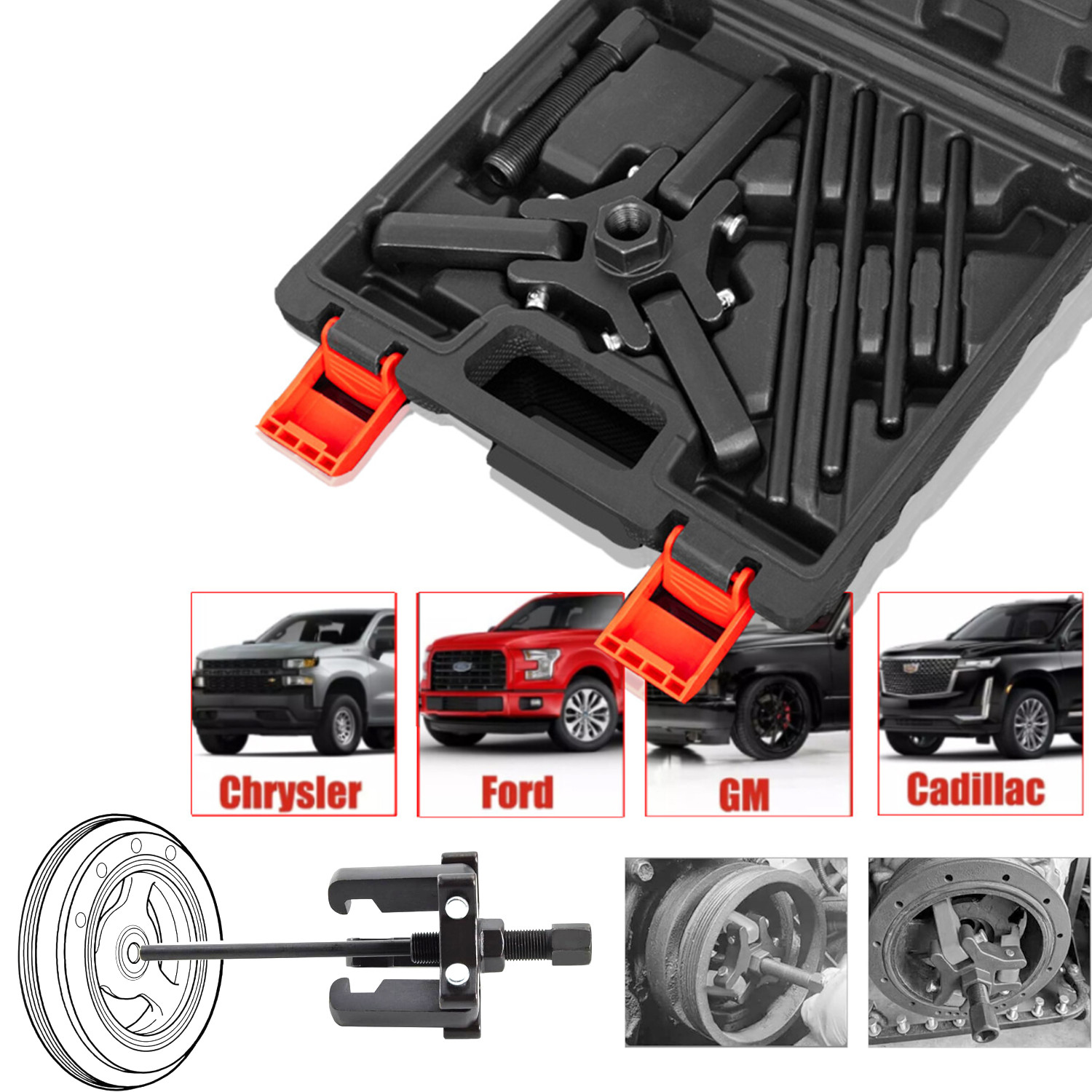Harmonic Damper Pulley Puller 6-Piece Set for Chrysler GM Mitsubishi Vehicle US