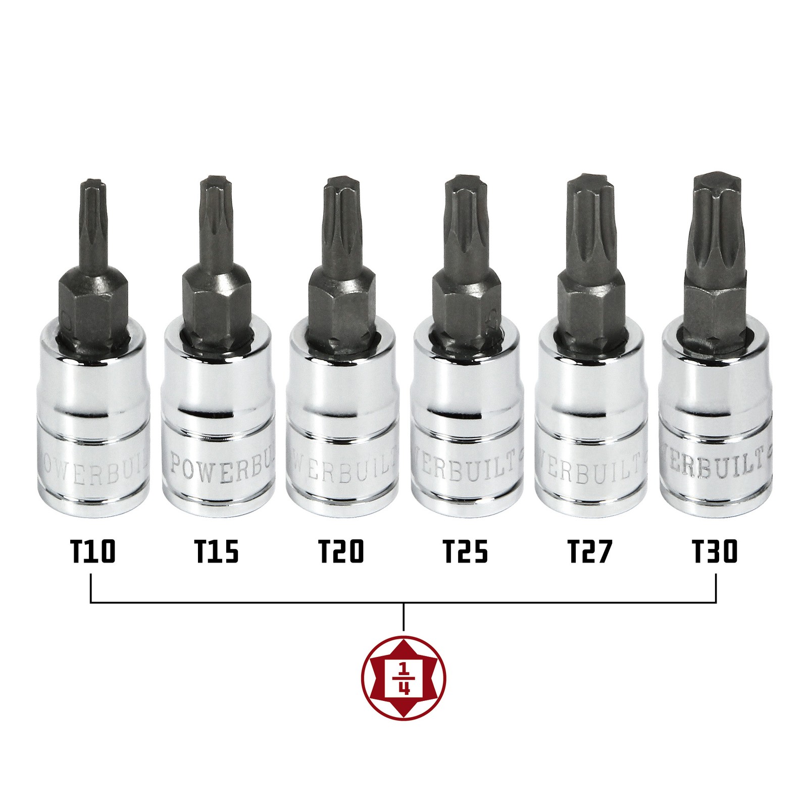 Powerbuilt 6 Piece 1/4 Inch Drive Torx Bit Socket Set – 640049
