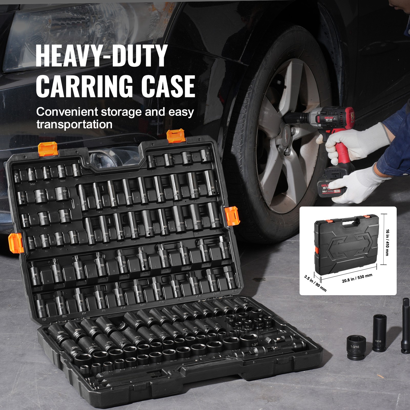 VEVOR Impact Sockets Set 130PCS 6-Point 3/8″ & 1/2″ Drive Bit Ratchet Tool Kit