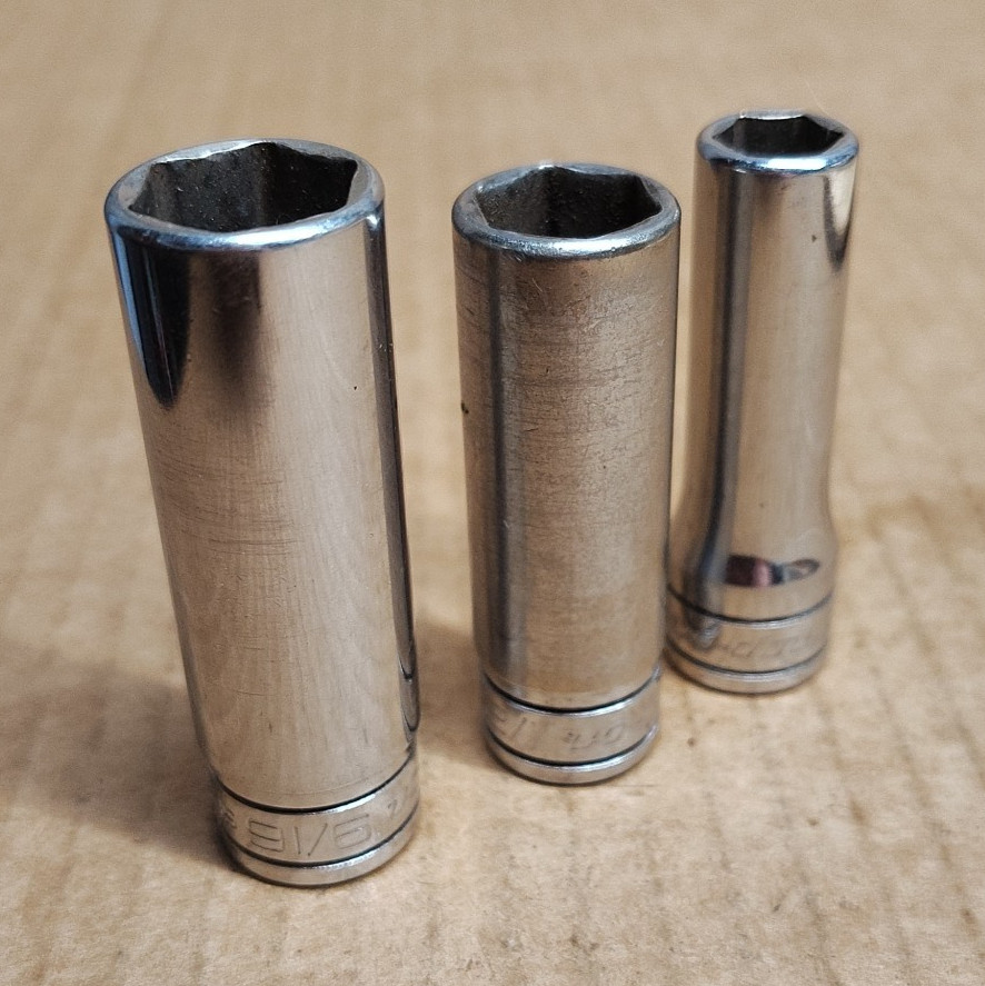 3pc Snap-On Tools 3/8″ Dr 12-Point Socket SAE Chrome Deep SFS121, SFS161, SFS181
