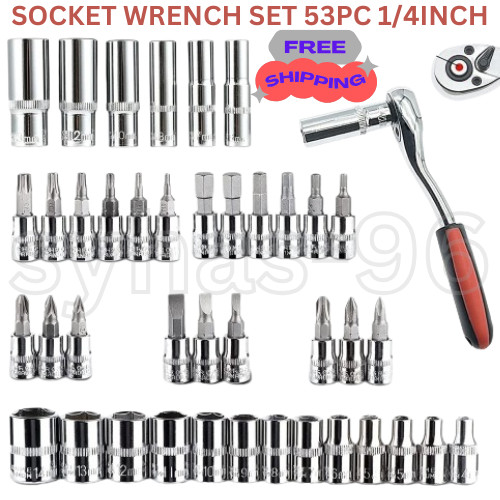 Socket Wrench Set 53 Pcs 1/4 Inch Ratcheting and Extension Bar Gimbal Slide