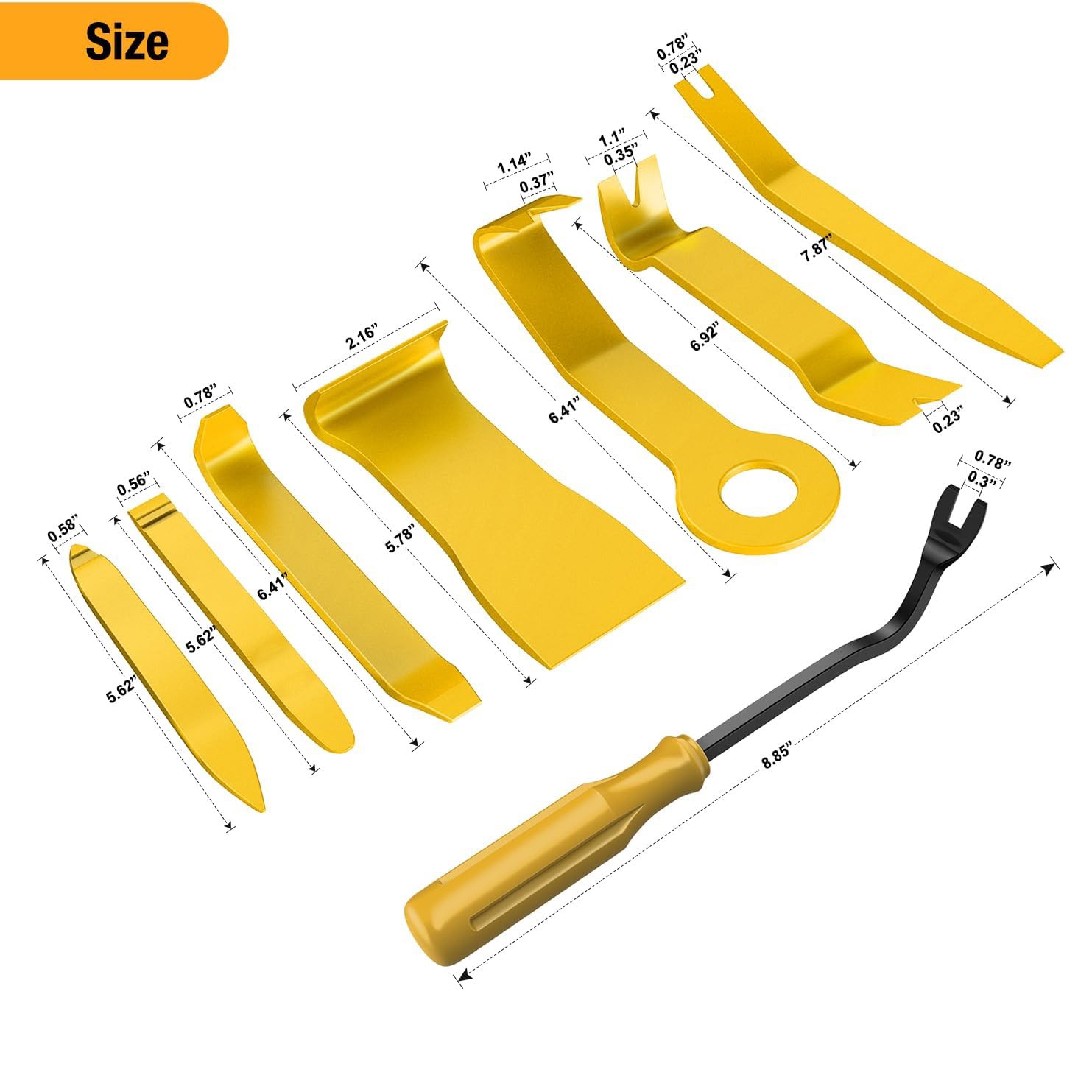 8PCS Trim Fastener Removal Tool Kit Universal For Car Audio Dash Panel-Yellow