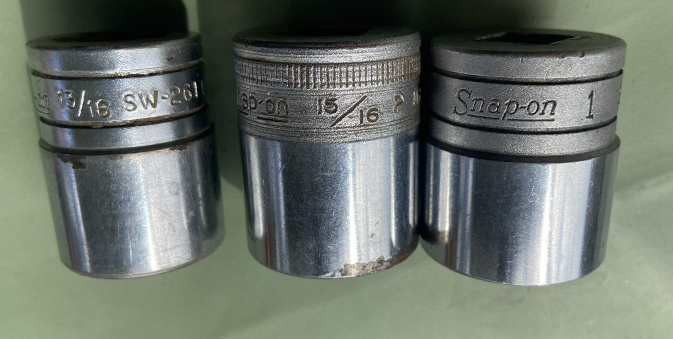 3 Snap-On 1/2 Drive 12 point SW-321 1» SW261 13/16» SW3001/2 15/16
