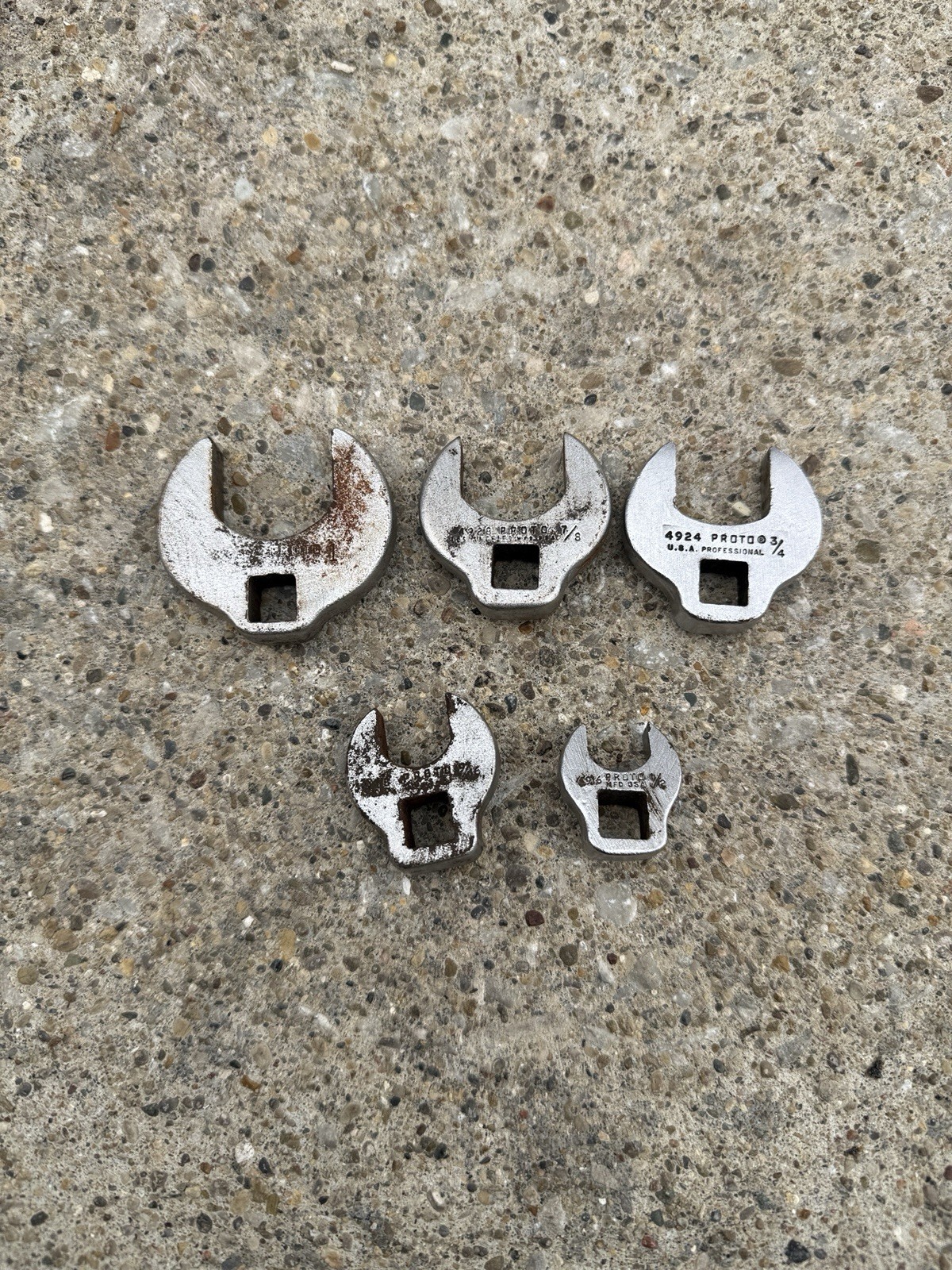 Proto Tools 3/8″ Drive SAE Crowfoot Socket Open End Line Wrench USA Lot of 5