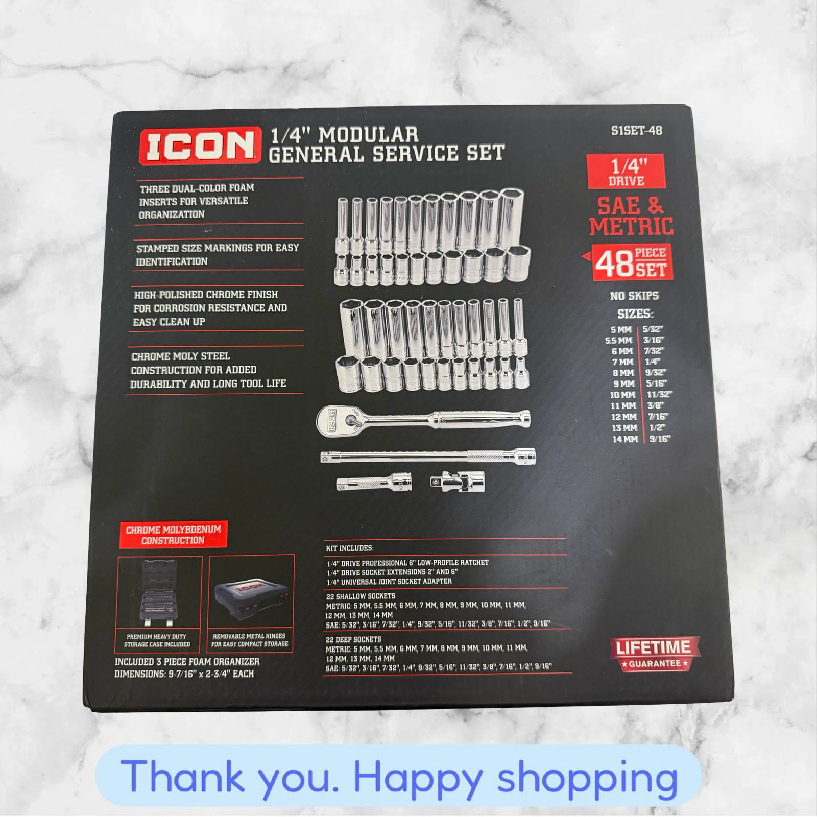 Icon 1/4 in. Drive Modular General Service Socket Set | S1SET-48 | 70311 NEWSHIP