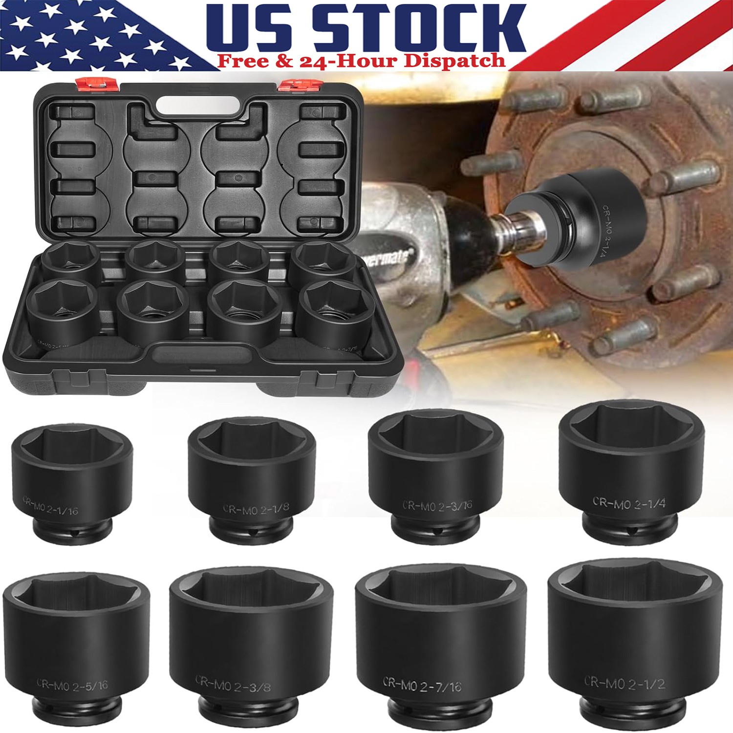 3/4″ Drive Jumbo Deep Large Impact Socket Set 6 Point SAE 2-1/16″ to 2-1/2″ 8PCS
