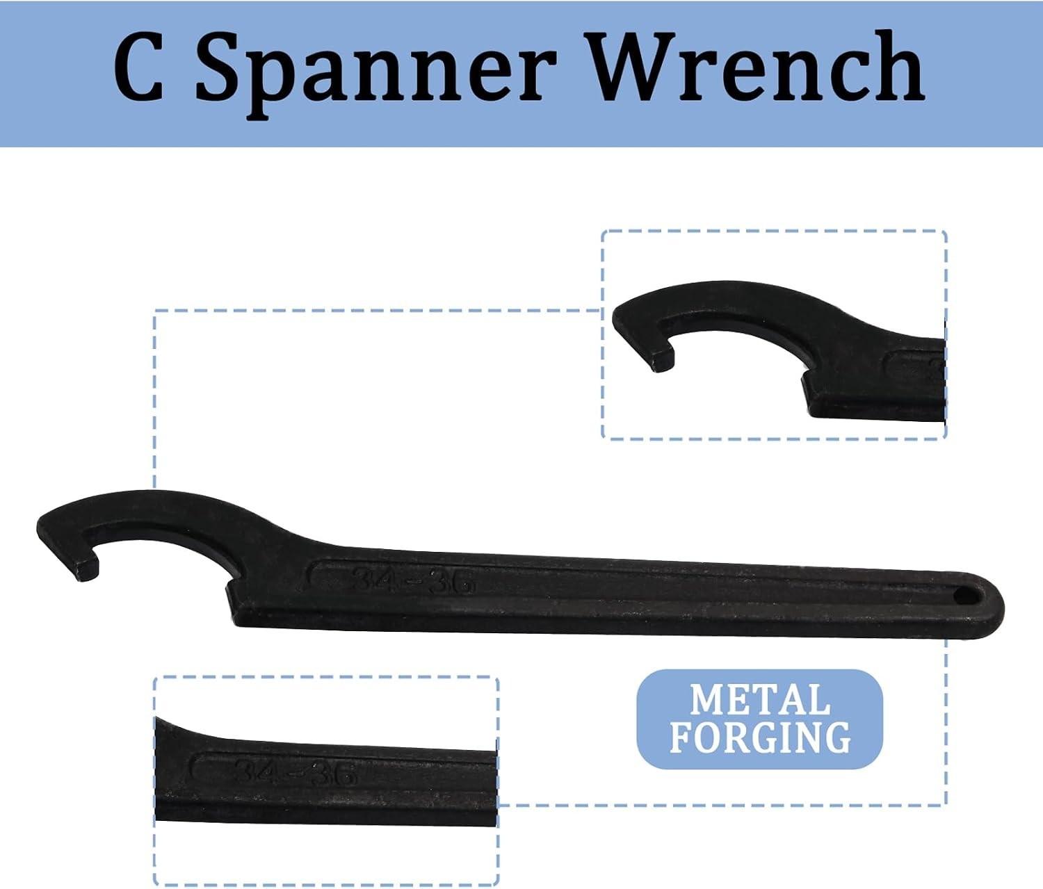 Heavy-Duty C Hook Wrench 34-36mm Carbon Steel Shock Nut Collet Adjustment Tool