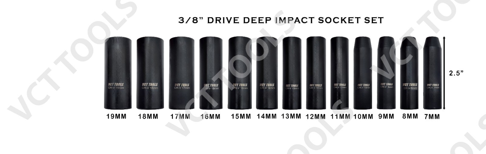 13pc 3/8″ Drive Deep Impact Metric Socket Set, 6-Point MM 7mm- 19mm