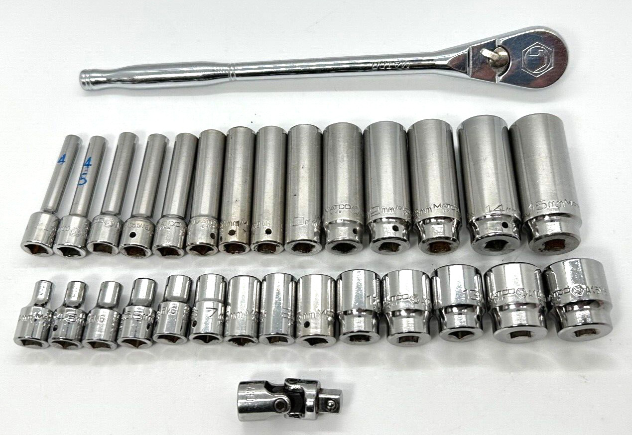 MATCO Tools 1/4″ METRIC Ratchet Socket Set General Service Swivel Lot Case Deep