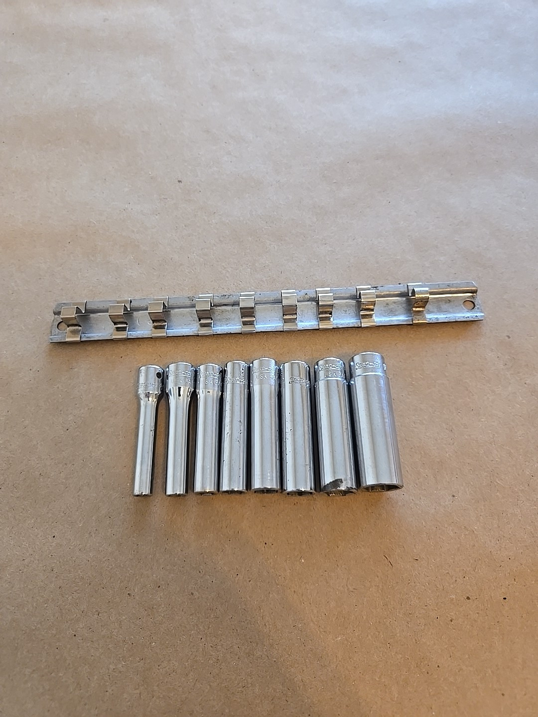 Snap On 1/4″ Drive 3/16″-7/16″ 6PT SAE Deep Chrome Sockets With Rack Lot Of 8
