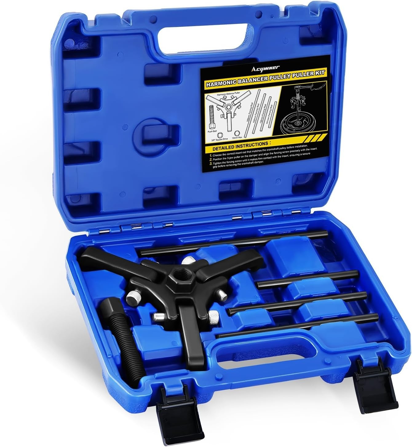 3 Jaw Harmonic Balancer Puller Kit; Crank Pulley Removal Tool Set