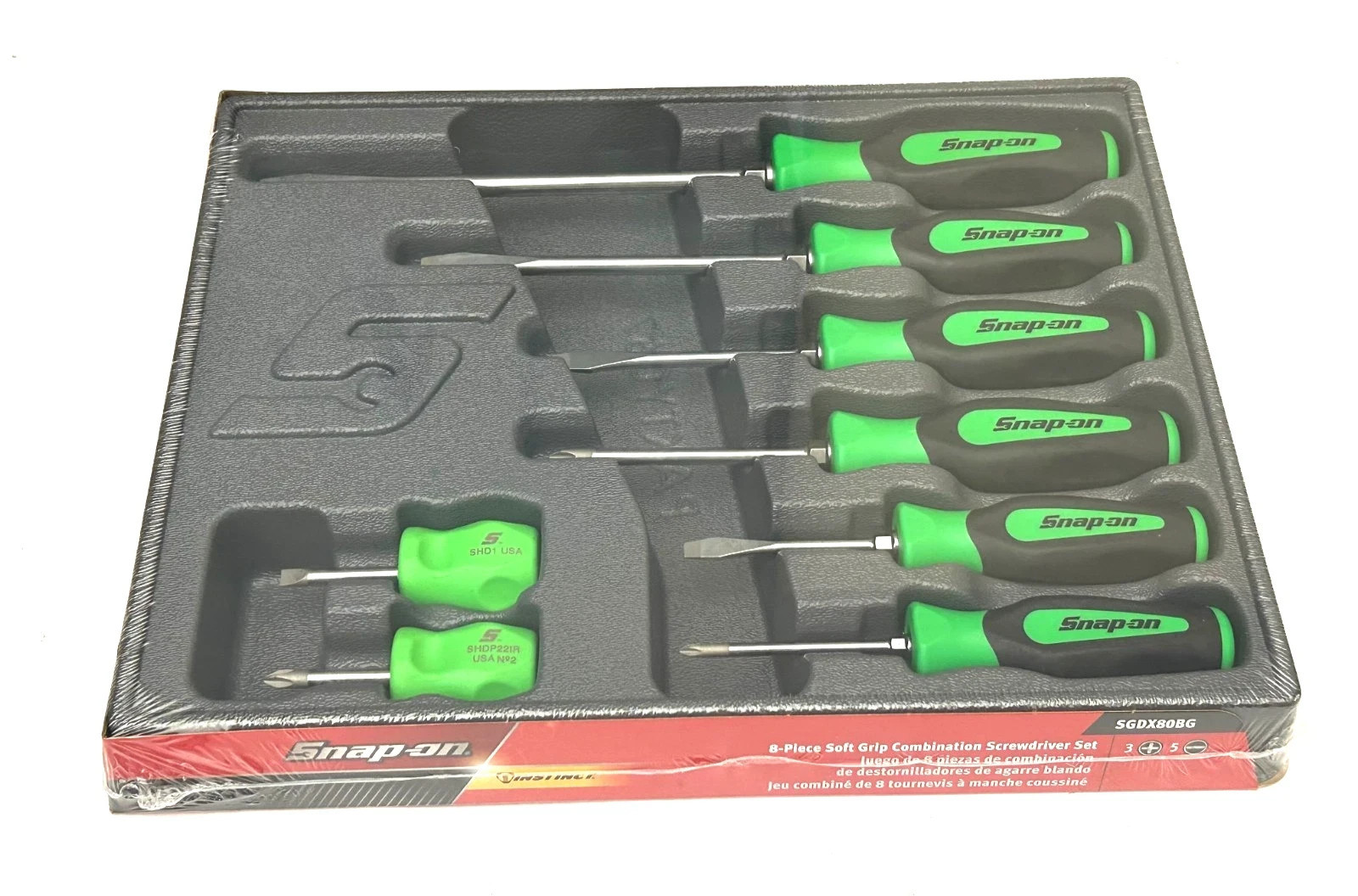 SNAP ON TOOLS SGDX80G 8 Pc Instinct GREEN Handled Screwdrivers Sealed Set NEW