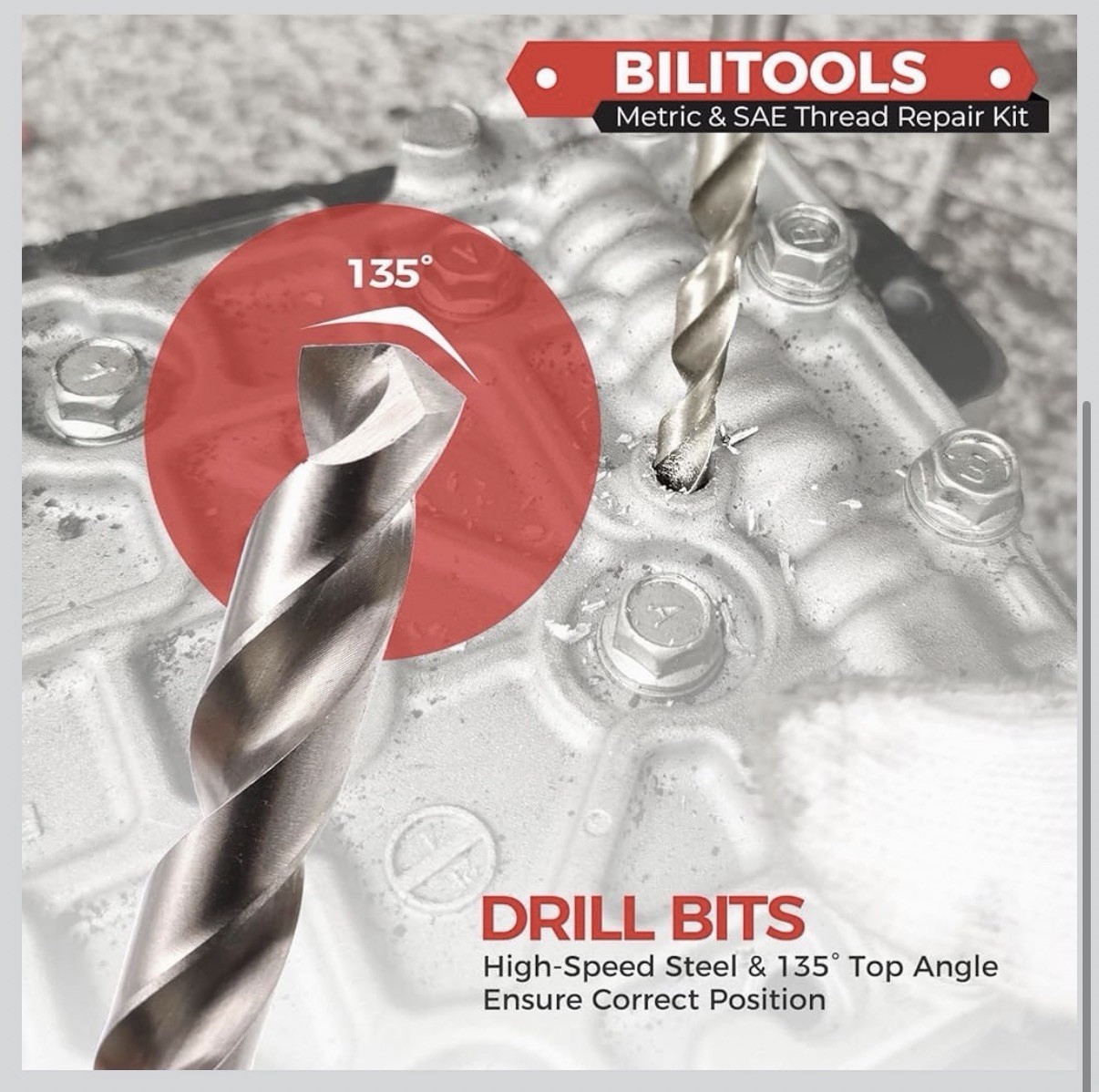 BILITOOLS Helicoil Thread Repair Kit SAE, 131-Piece HSS Drill Heli Coil Repai…