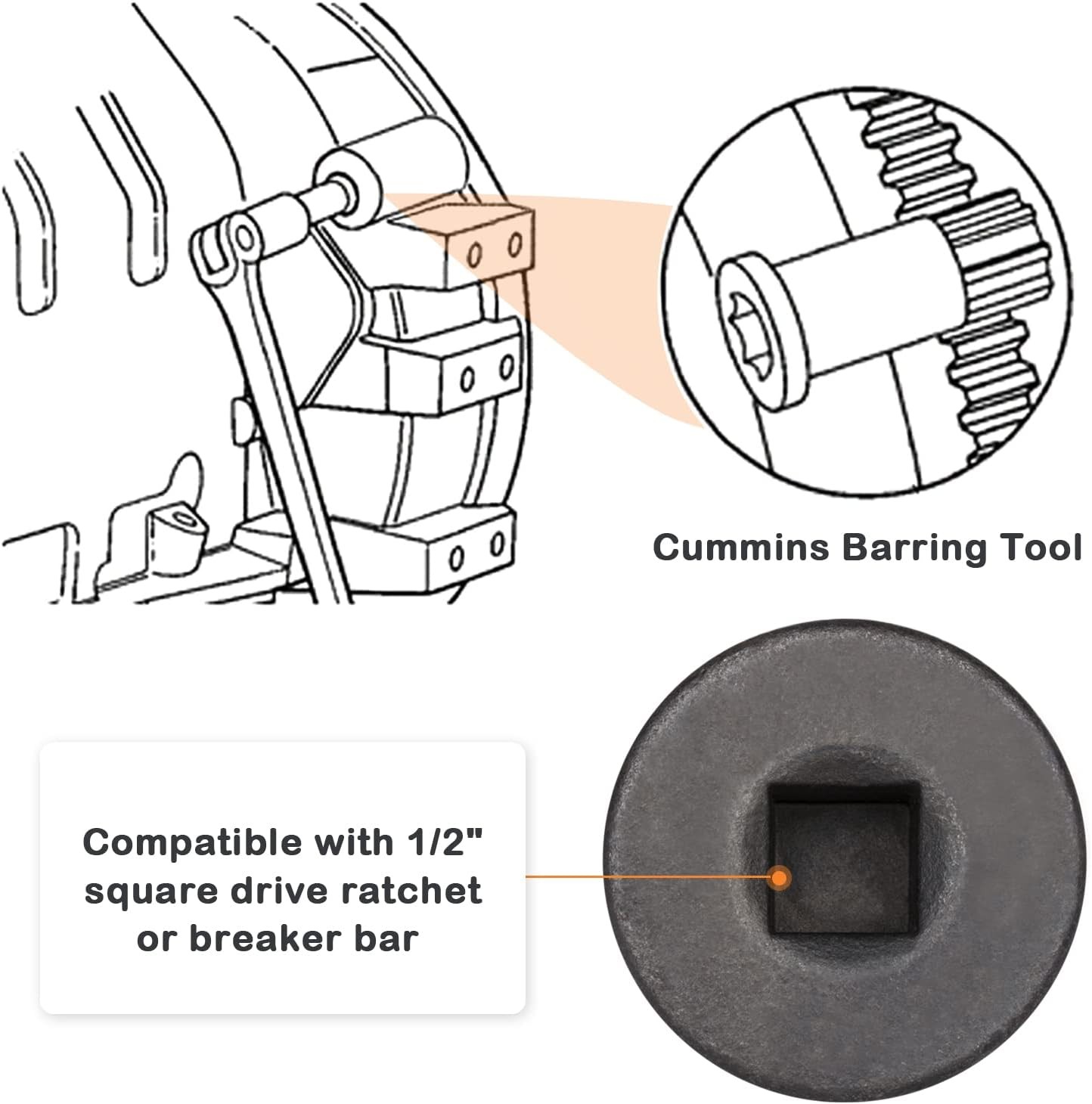Engine Barring Tool for Cummins B/C Series & Dodge Pickup 3.9L, 5.9L, 6.7L, 8.3L