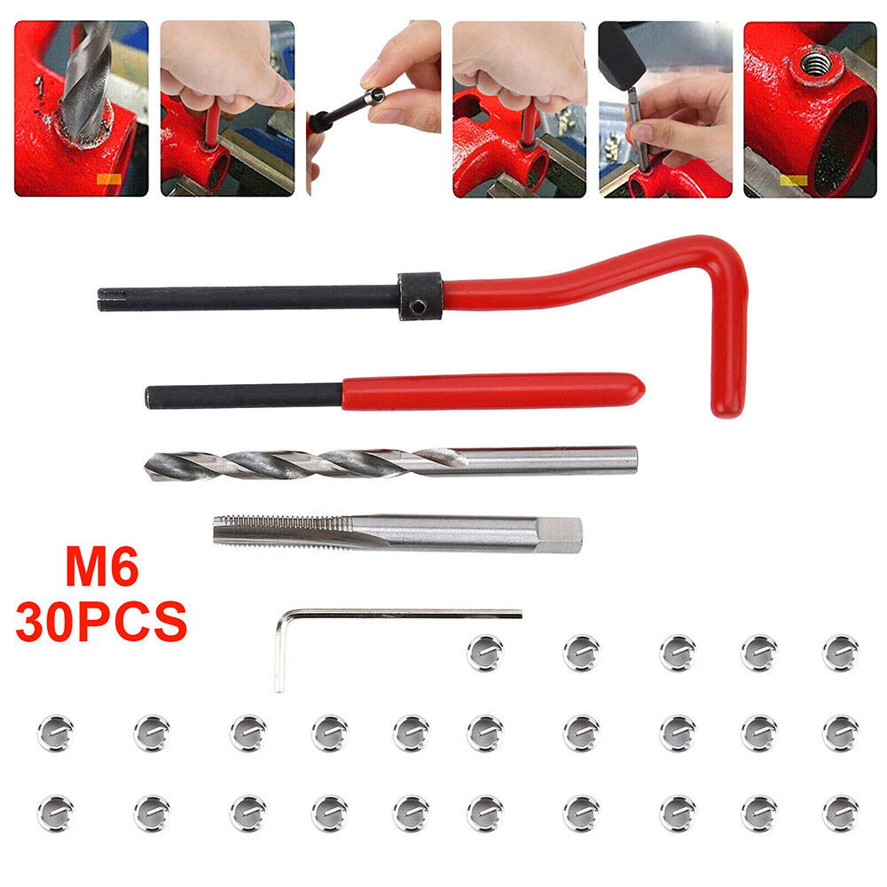 30Pcs Helicoil M6x1.0mm Thread Repair Tool Kit suitable for 6mm Damaged Threads