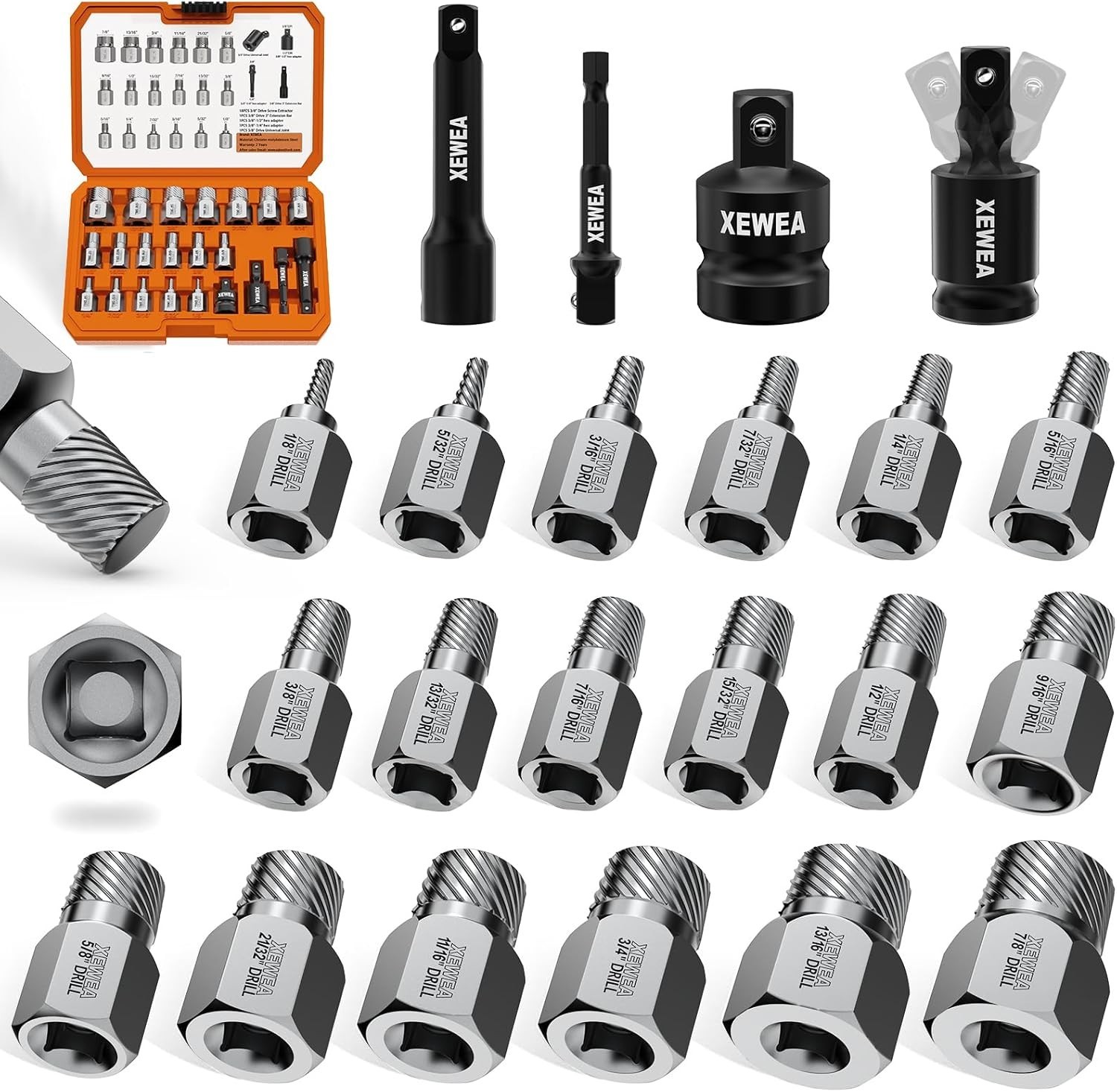 22PCS 3/8″ Drive Screw Extractor Set, Multi-Spline Easy Out Bolt Remover Kit …