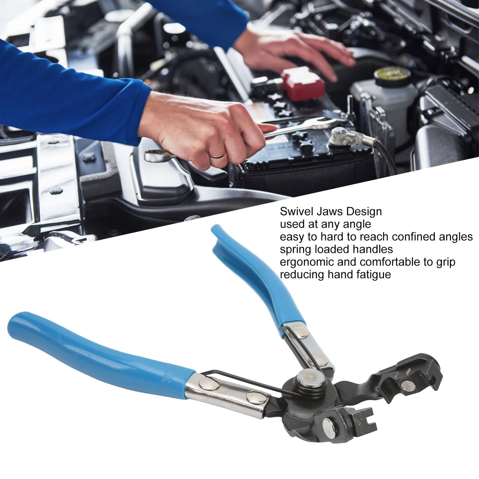 Hose Clamp Pliers Angled Type Swivel Jaws Spring Loaded Handles Universal Fo BT0