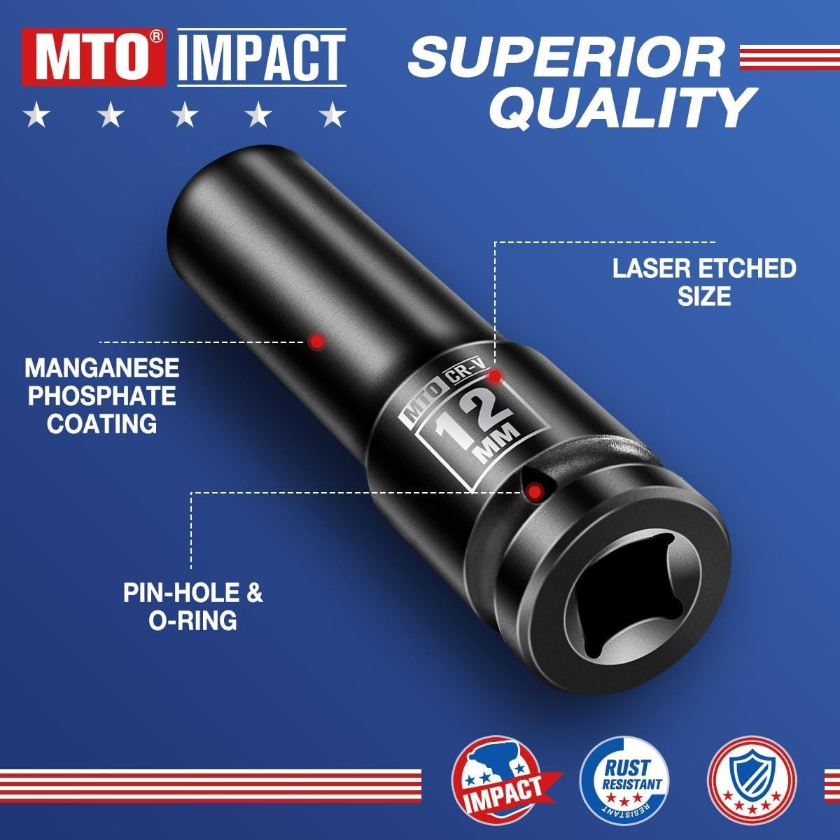 12mm Deep Impact Socket – 1/2″ Drive CR-V Steel, 6-Point Design for Durability