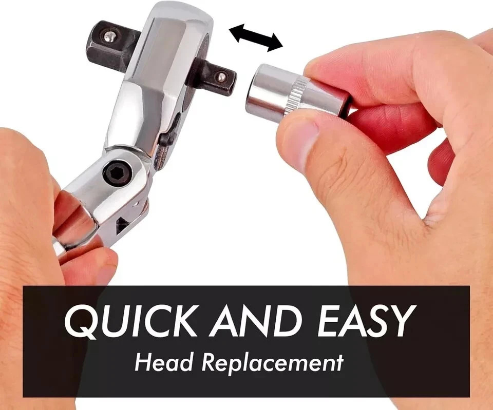 «3/8″» and 1/4» Drive Flex Head Ratchet, 72 Tooth Swivel Head Ratchet, Quick-Re