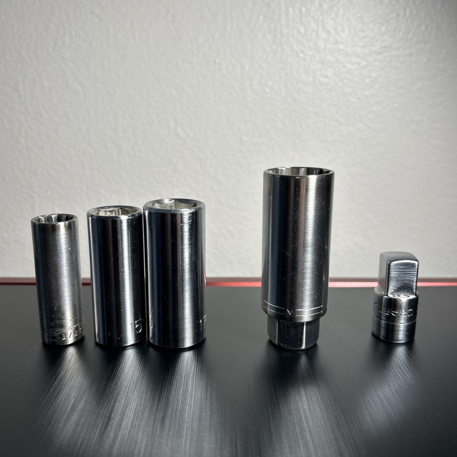 Craftsman 3/8-1/2 Socket Adapter & 4 Deep 1/2 Sockets =v=, 15mm, 17mm, 13/16=v=