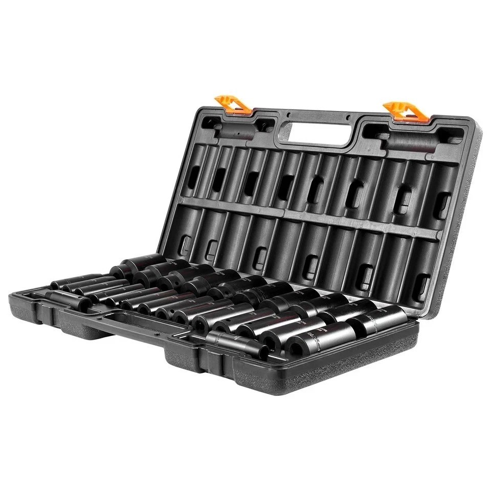 Impact Sockets Set 1/2 Inch Drive 26 PCS Metric 10mm – 36mm Deep 6-Point
