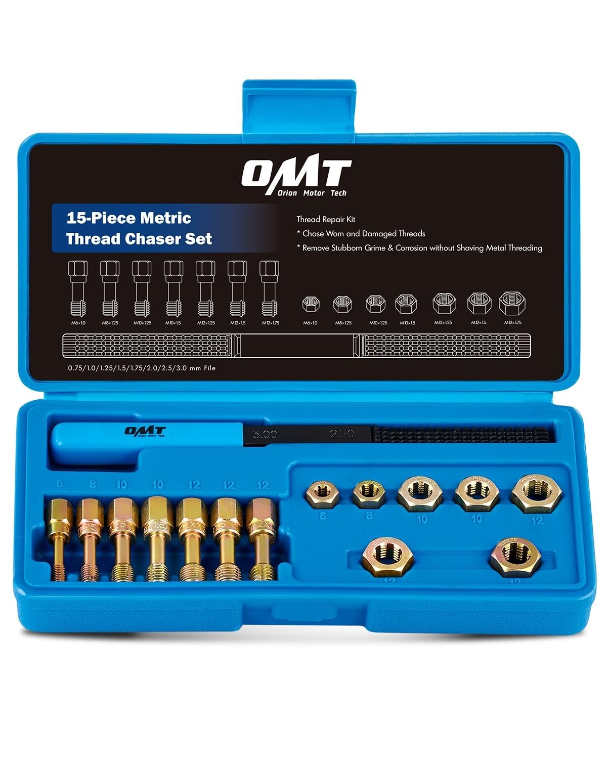 15-Piece Metric Thread Chaser Set – Master Repair Kit with Taps, Dies & File, M6