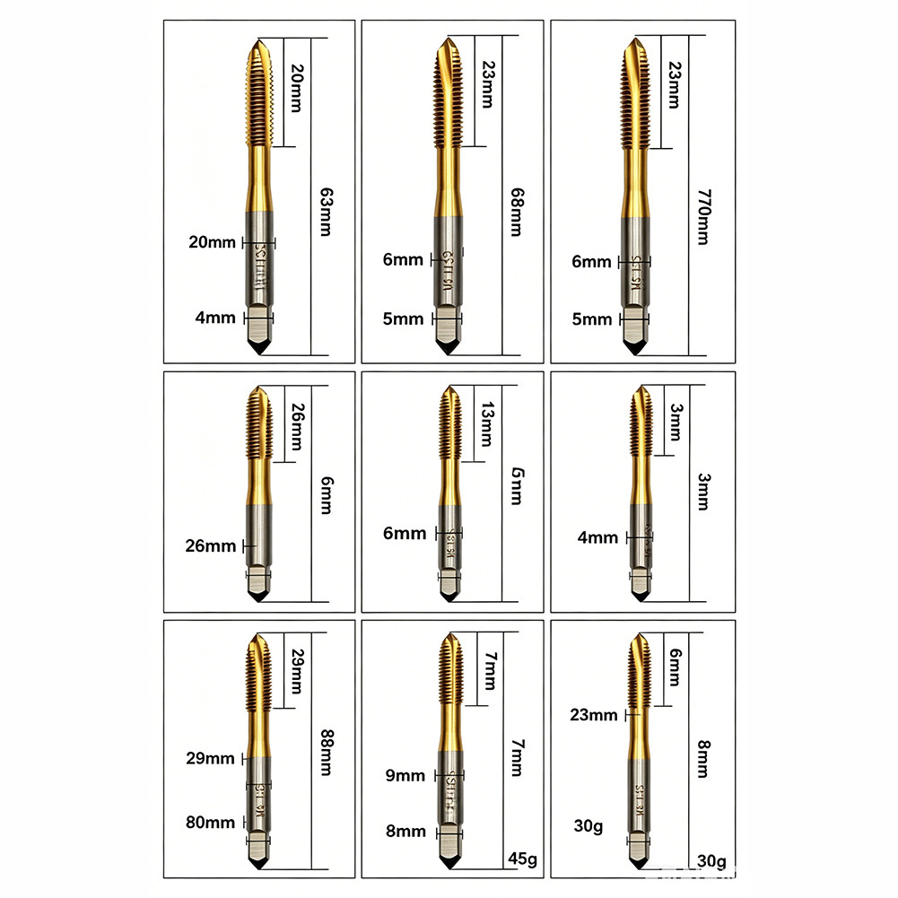 High Speed Steel Tap Set 7 pcs for Internal Threading on Metal Plastic and Wood