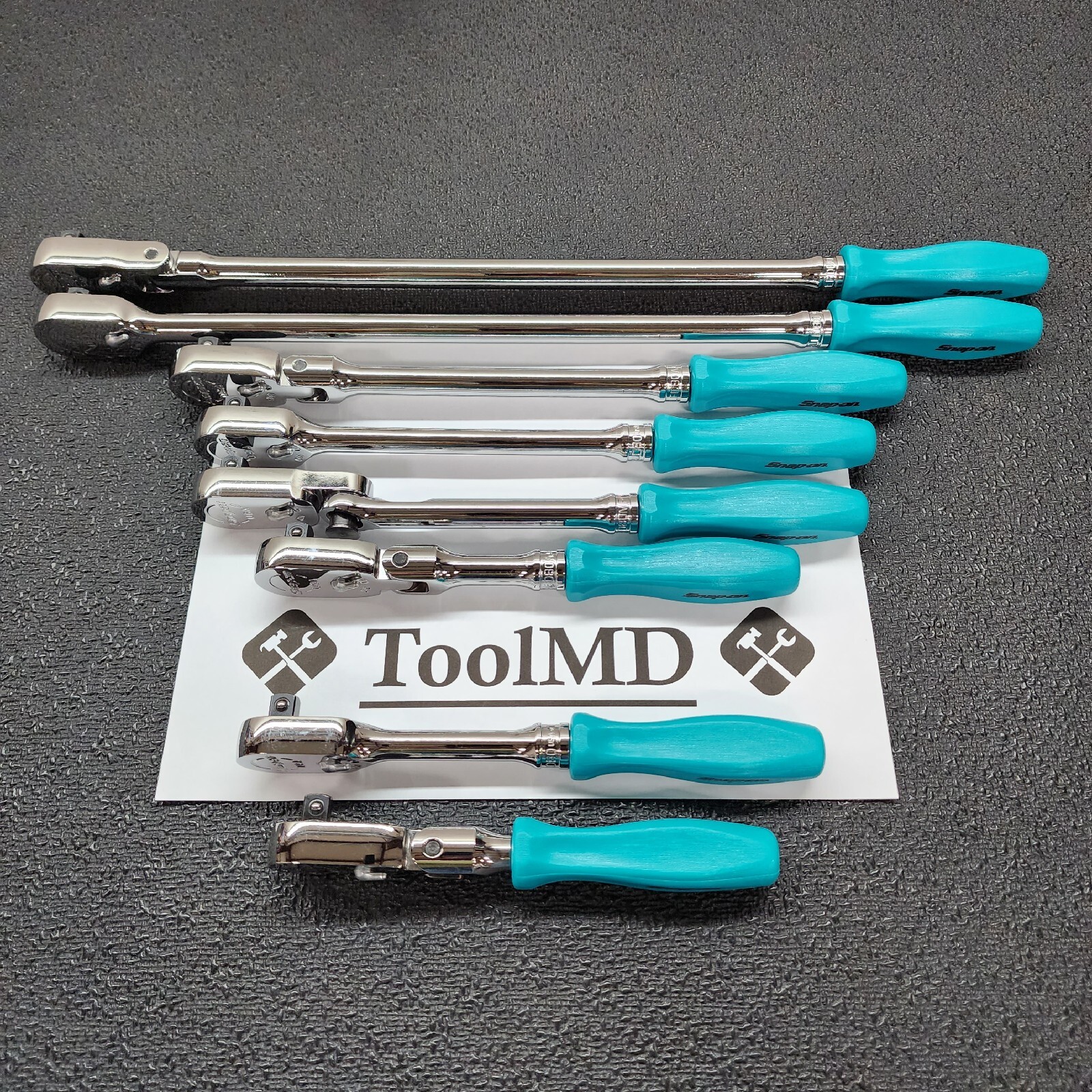 Snap-on Tools NEW 8pc TEAL Hard Handle 3/8″ Drive Fixed & Flex Head Ratchet Set