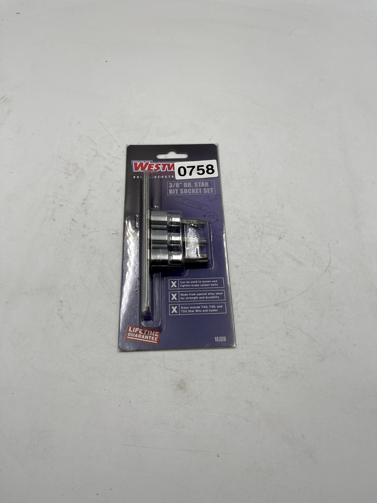 Westward 1EJZ8 3PC Star-Torx Bit Socket Set With Rail 3/8 Drive T40 T45 T50
