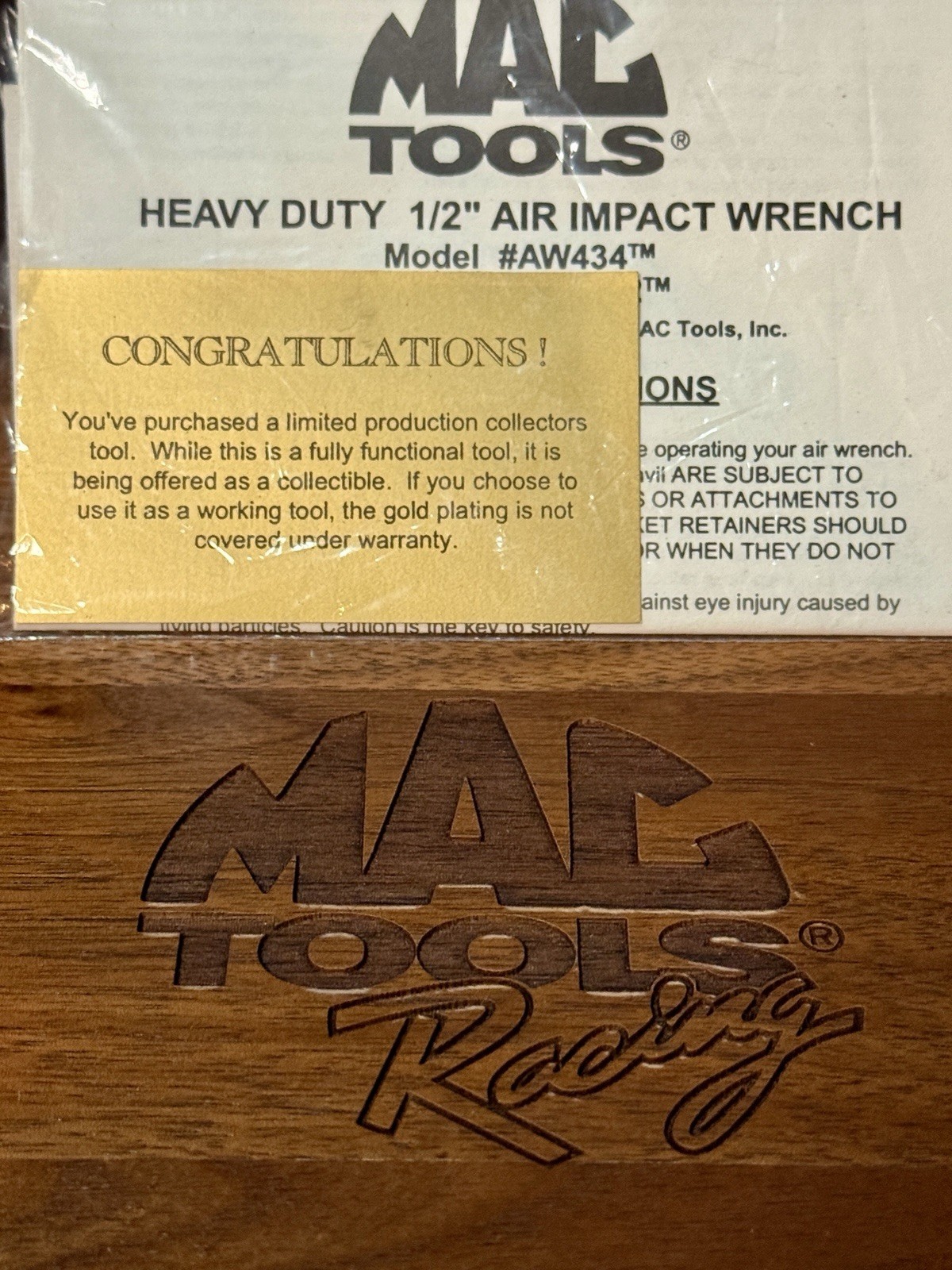 Mac Tools Dale Earnhardt 24K Gold Plated AW434 Air Wrench #540 Ltd Ed NASCAR