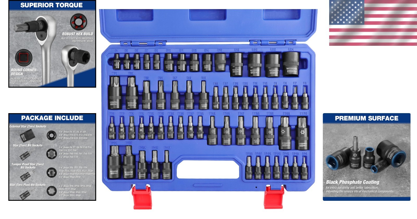 Heavy-Duty 60-Piece Torx & External Socket Set, Alloy Steel