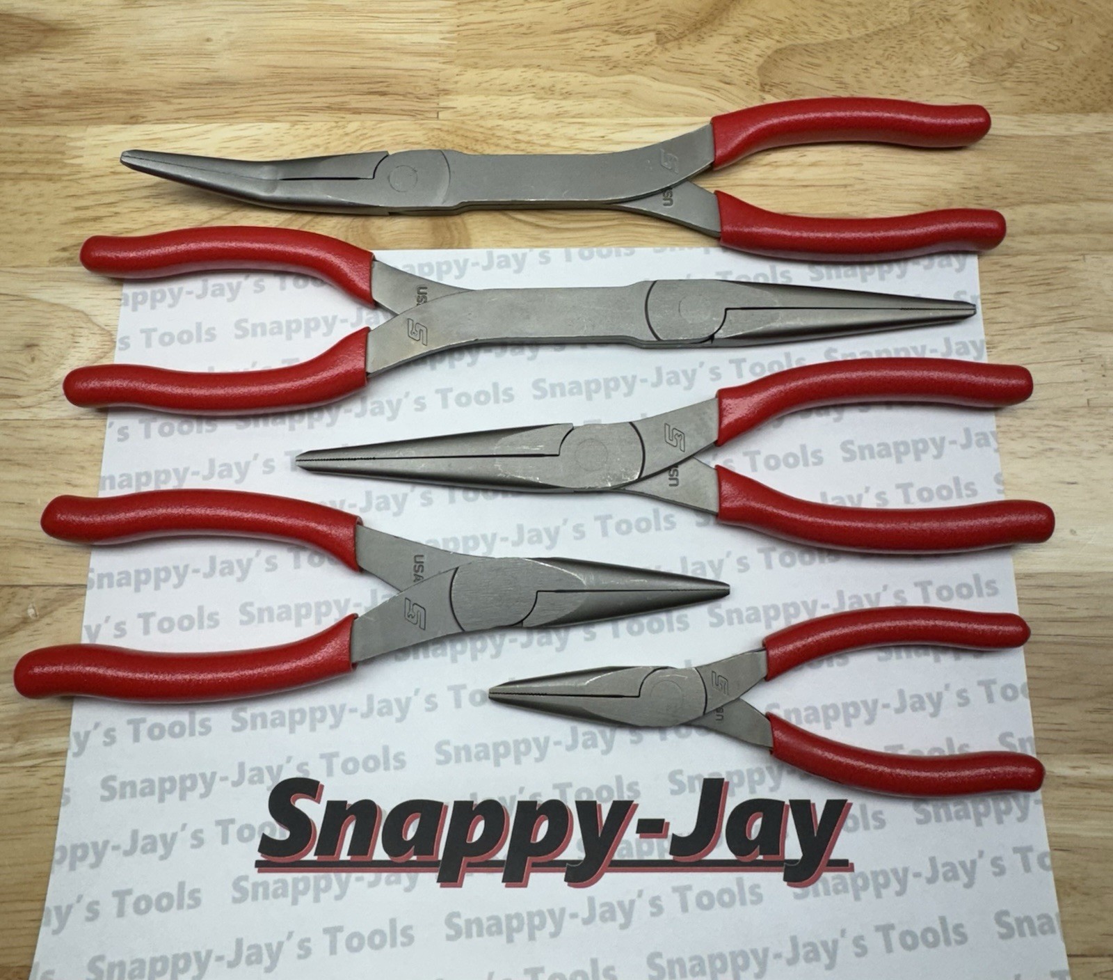 Snap-on Tools USA NEW 5pc RED Talon Grip Needle Nose Plier Set LONGNOSE5R